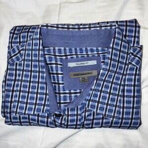 Johnston & Murphy Tailored Fit Button Down Long Sleeve Dress Shirt Plaid‎ XXL